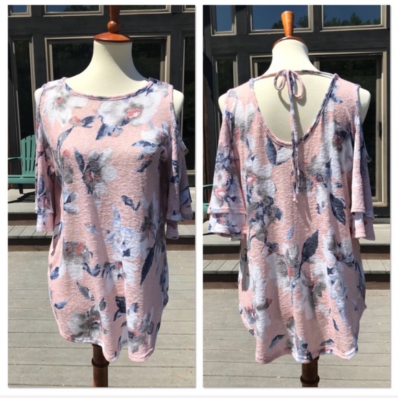 LAST 1! French Terry Floral Cold Shoulder Top - Picture 7 of 8